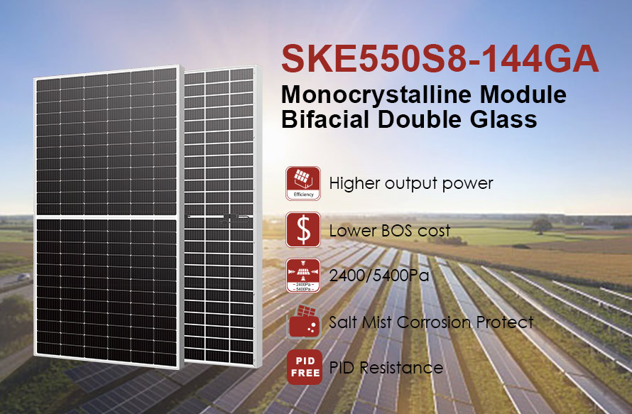 550W 182mm hücre boyutu Mono yüzde çift yüzeyli PV panel