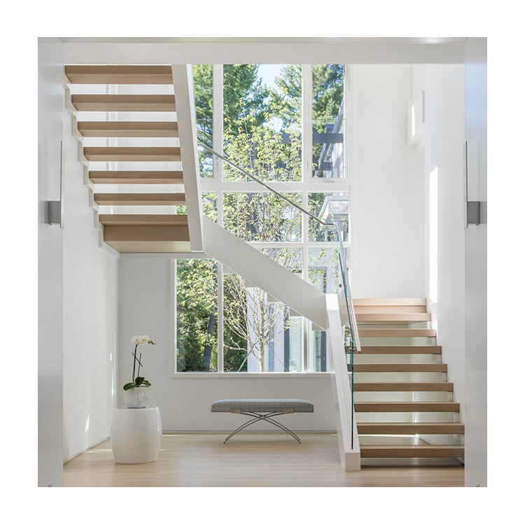 L Şekilli Paslanmaz Çelik Beyaz Ahşap Basamak Merdiven Korkuluk Tasarımı
