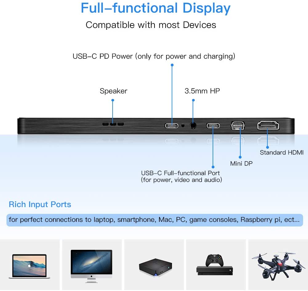 Full hd 4K USB Type-c PC Oyun 13.3 inç Akıllı telefon Dizüstü Bilgisayar için Taşınabilir ips Monitör
