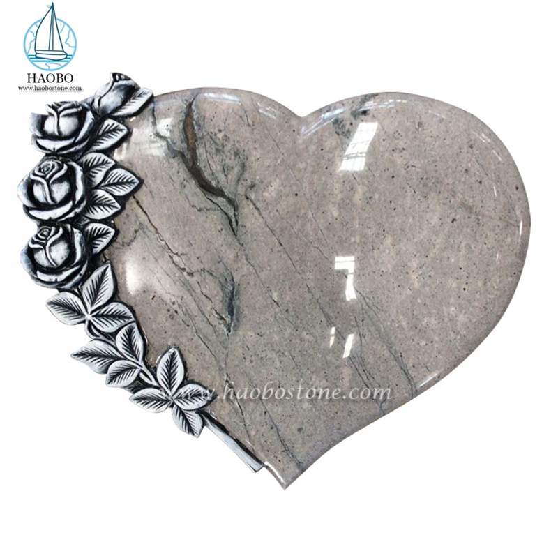 Kaliteli Granit Kalp Şeklinde Çiçek Oyma Mezar Taşı

