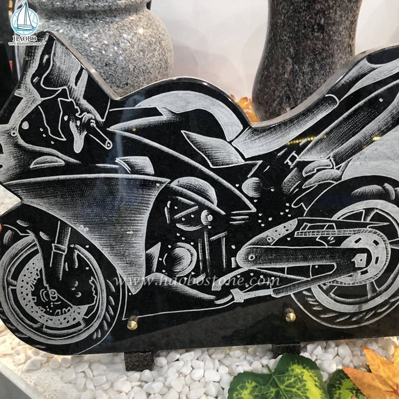 Siyah Granit Motosiklet Gravür Anıtı Plaketi
