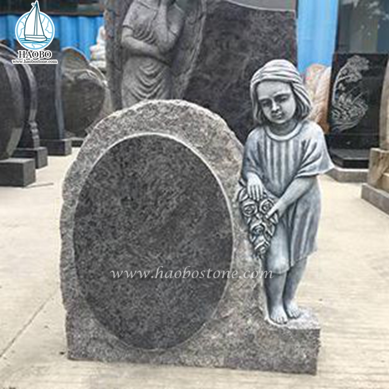 Gül Antik Mezar Taşı ile Toptan Gri Granit Melek Kız
