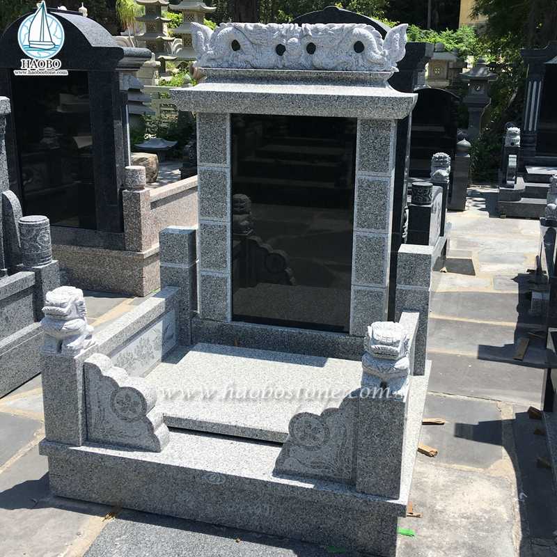 Asya Tarzı Gri Granit Ejderha Oyma Cenaze Mezar Taşı
