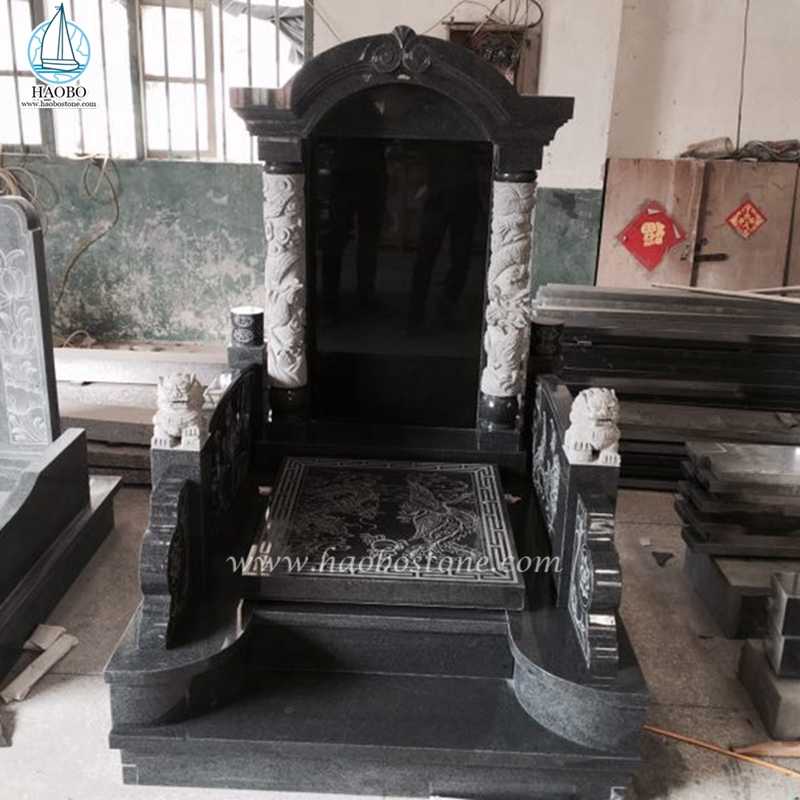 Aslan Oyma Mezar Taşı ile Çin Tarzı Granit Sürükleme Sütunu
