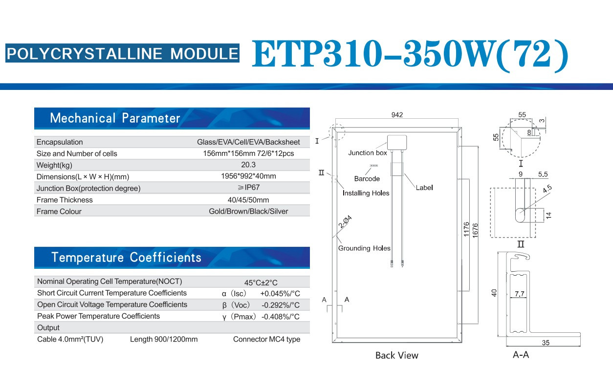 Poli güneş paneli 350 watt