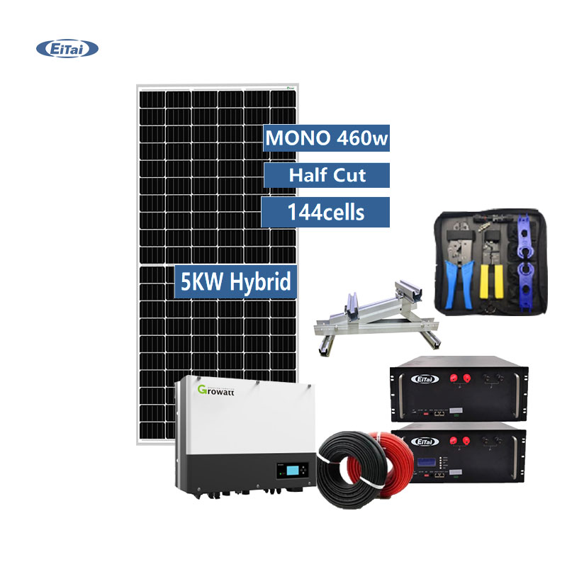 EITAI 5kw Hibrit Güneş Enerjisi Sistemi Lityum LifePo4 Pil 10kwh 3kva Wifi Monitörlü Tek Fazlı 6kw PV Sistemi
