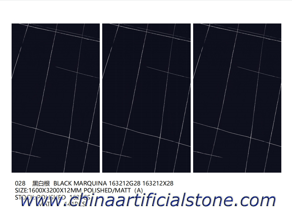 Geniş Format Siyah Marquina Porselen Plaka 1600x3200x12mm
