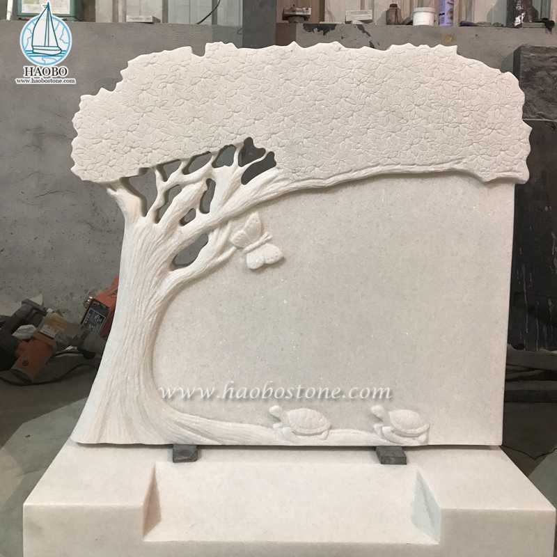 Han Beyaz Mermer Ağaç Oyma Anıt Mezar Taşı
