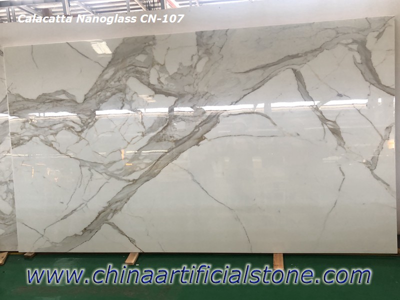 Çin Nano Calacatta Beyaz Mermer Plaka CN107

