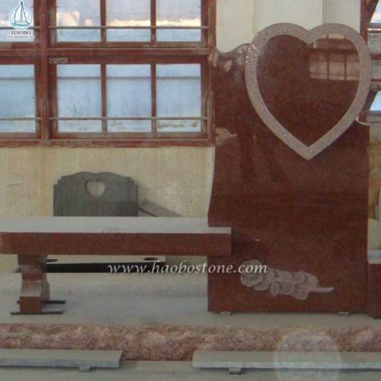 Avrupa Tasarım Kırmızı Granit Kalp Oyma Anıt Tezgahı
