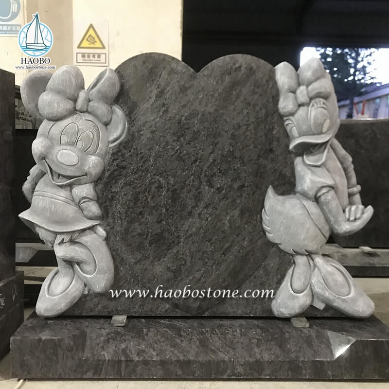 Baham Mavi Granit Karikatür Minnie Mouse, Papatya Ördeği Mezar Taşı ile
