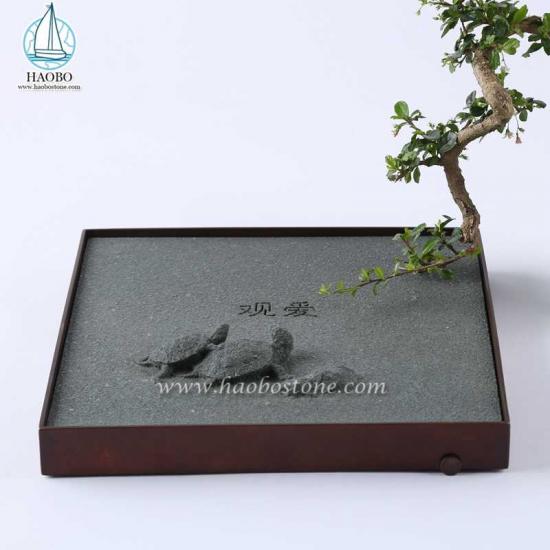 Doğal Granit Çin Tasarım Kaplumbağa Oyma Kare Çay Tepsisi
